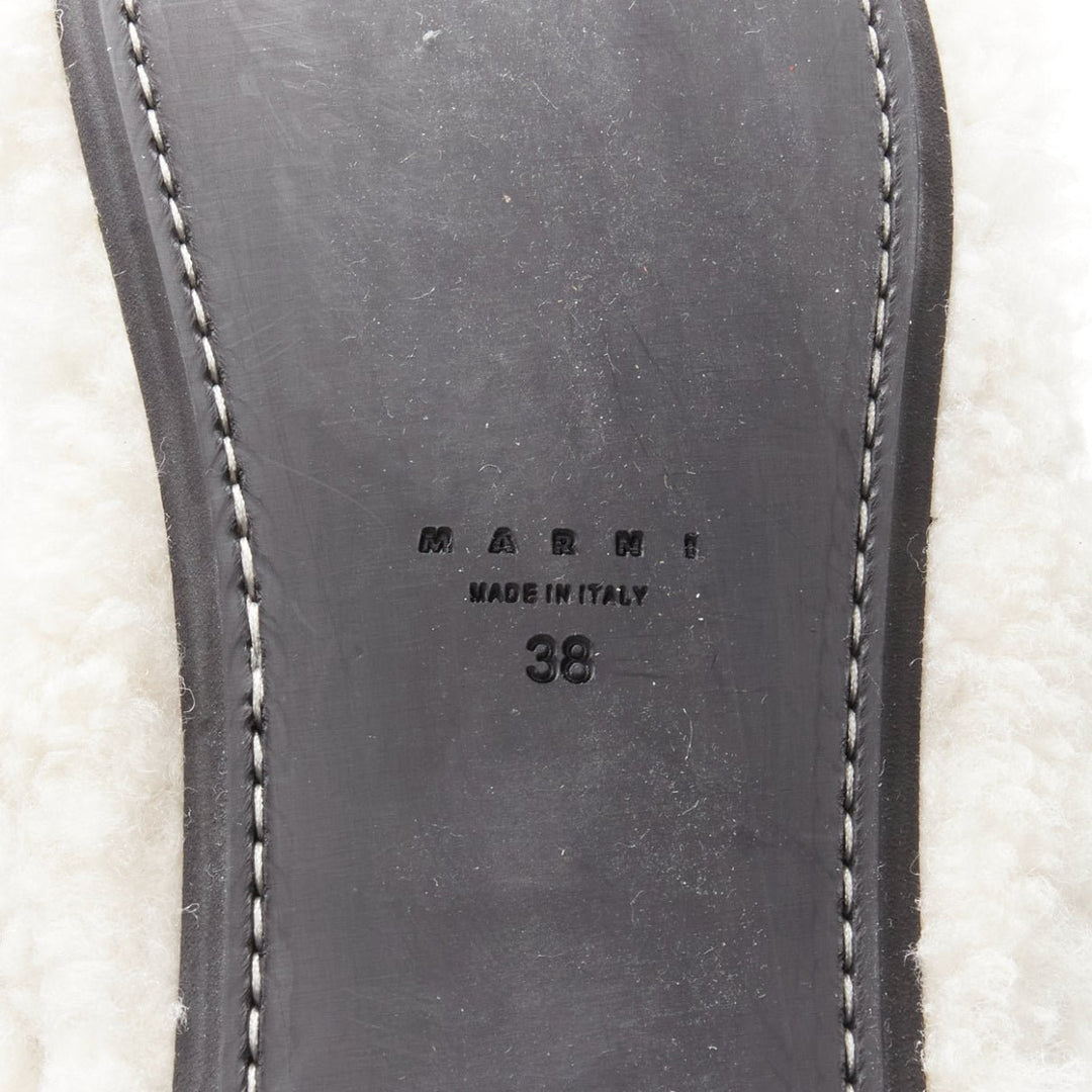 MARNI white shearling gold buckles double strap black lined flat sandals EU38