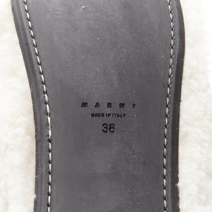 MARNI white shearling gold buckles double strap black lined flat sandals EU38