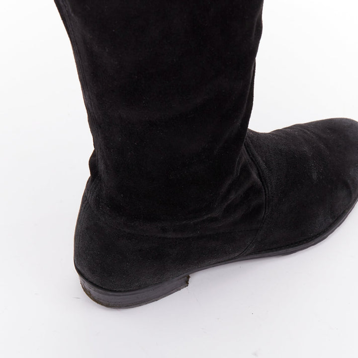 STUART WEITZMAN Lowland black suede drawstring top over knee flat boots EU38