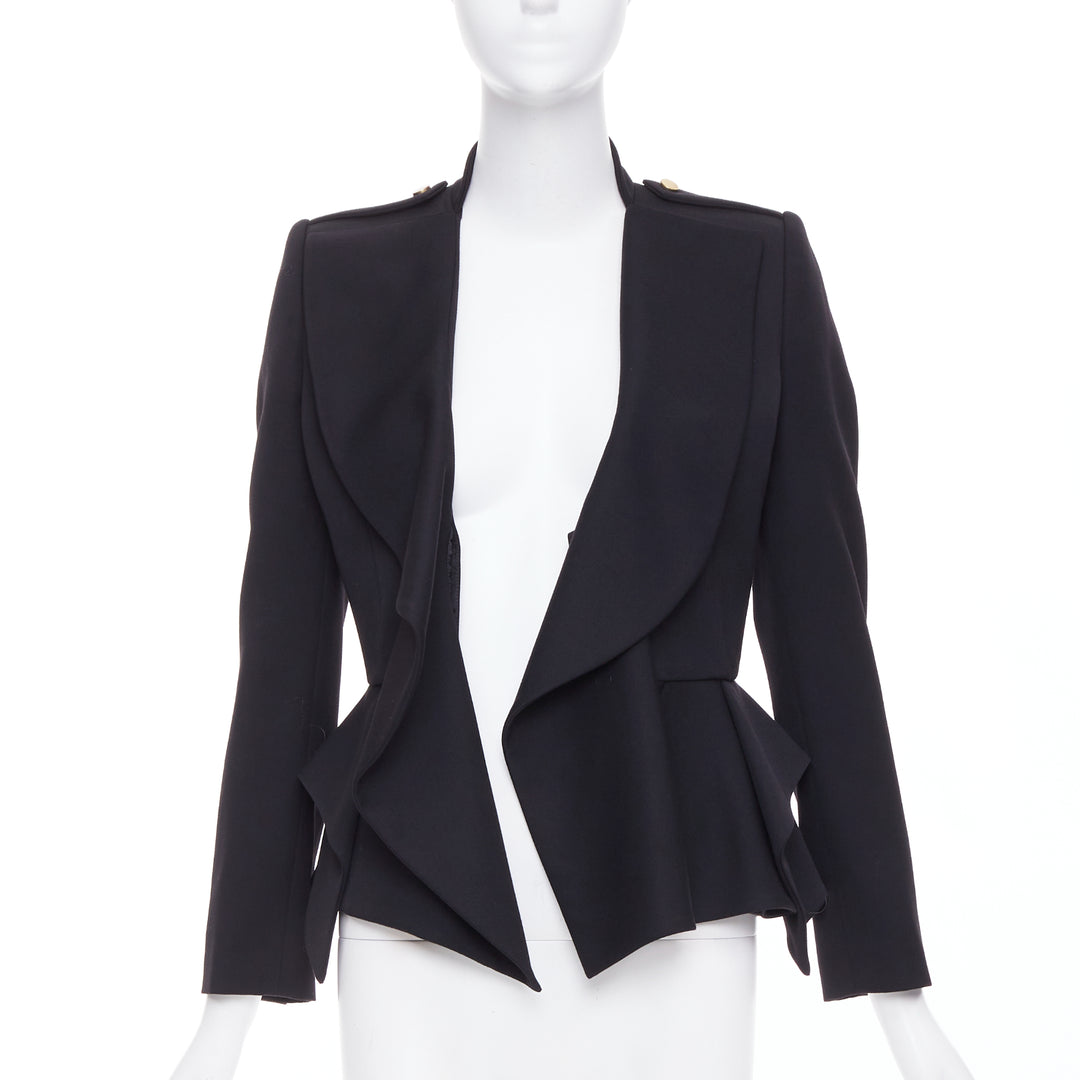 ALEXANDER MCQUEEN 2019 Sarah Burton black wool ruffle peplum blazer IT36 XXS