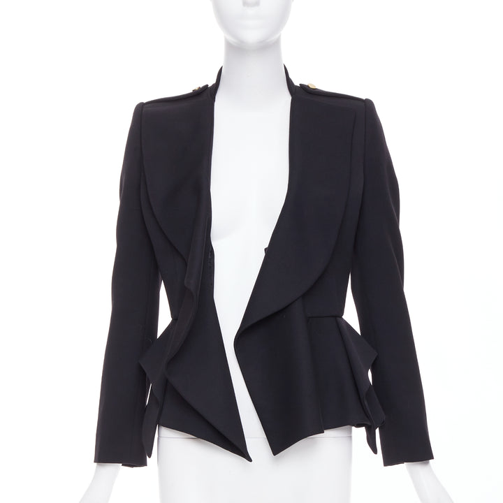 ALEXANDER MCQUEEN 2019 Sarah Burton black wool ruffle peplum blazer IT36 XXS