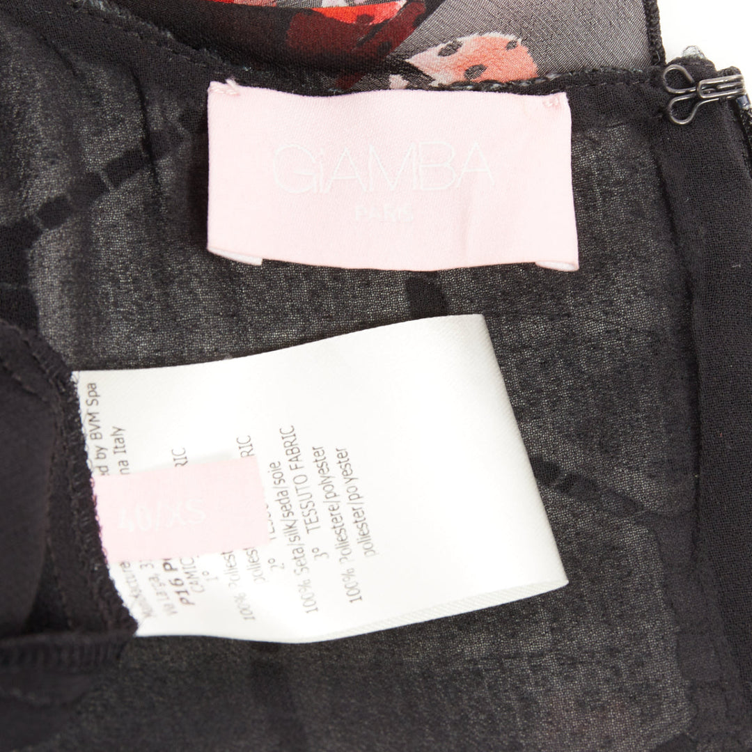 GIAMBA GIAMBATTISTA VALLI black red lady bugs lip embroidered  flutter top IT40
