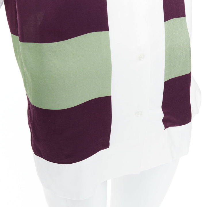 DRIES VAN NOTEN Clive 8142 green purple striped bowling shirt FR34 XS