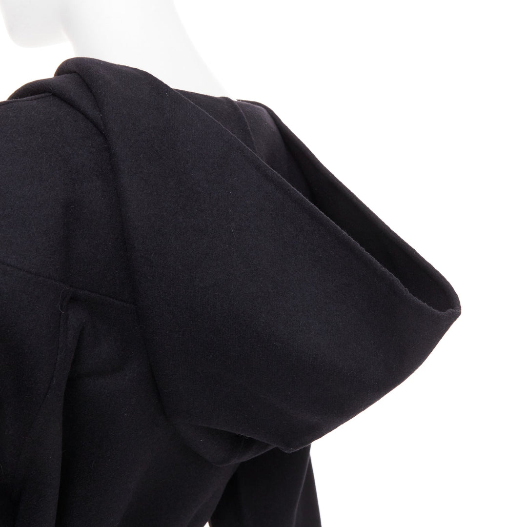 CHRISTIAN DIOR black wool angora cashgora hooded belted popover dress FR38 M