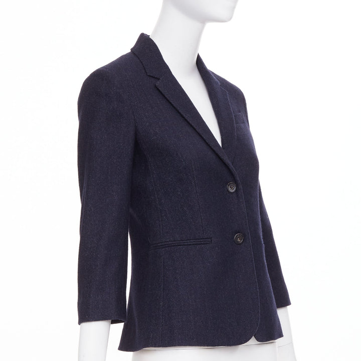 THE ROW navy virgin wool angora single breasted 2 button fitted blazer US2 S