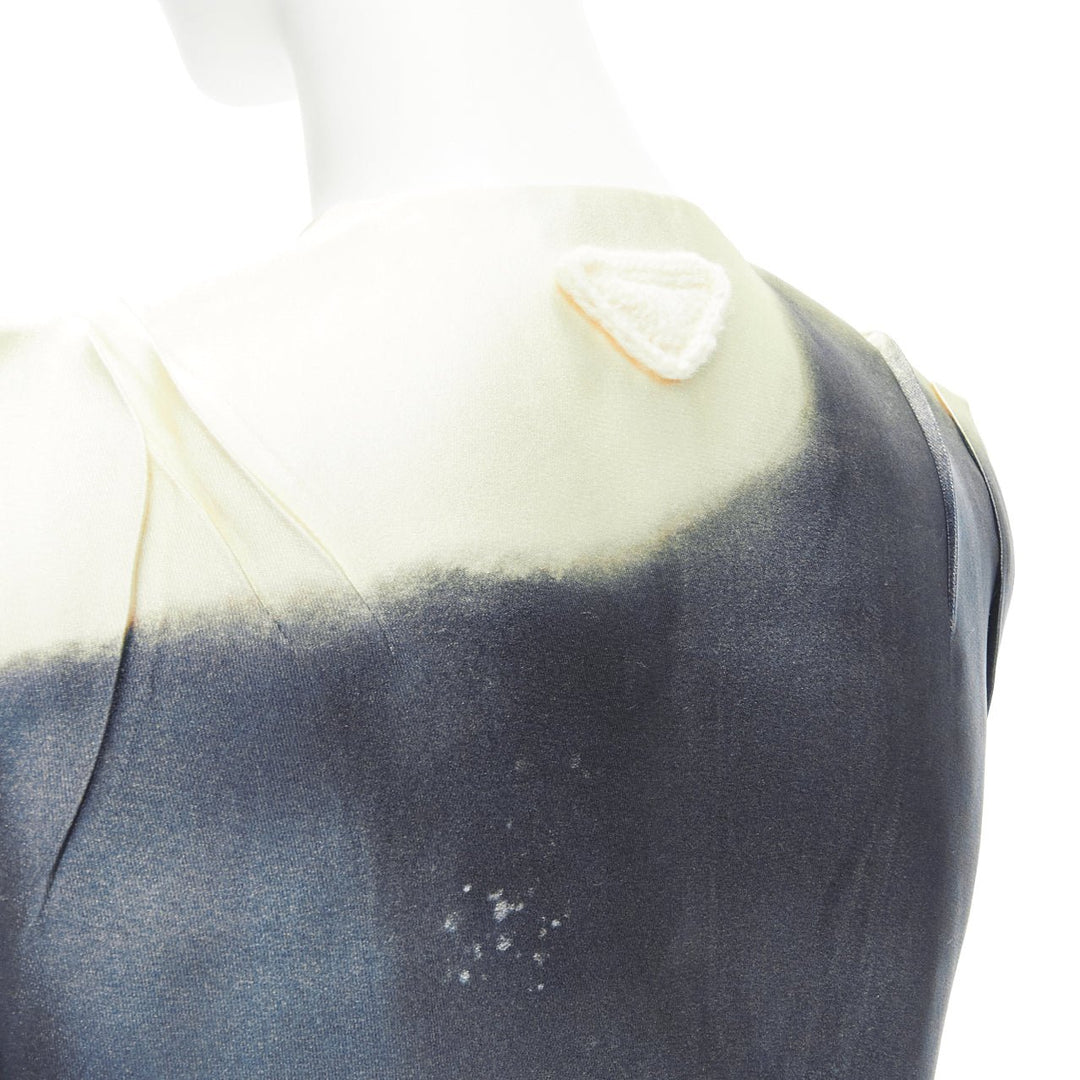 PRADA 2023 Runway grey watercolor satin creased paper effect undone top IT40 S