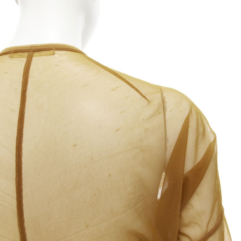 Runway COMME DES GARCONS 1990s sheer brown pleated ruffle button front shirt M