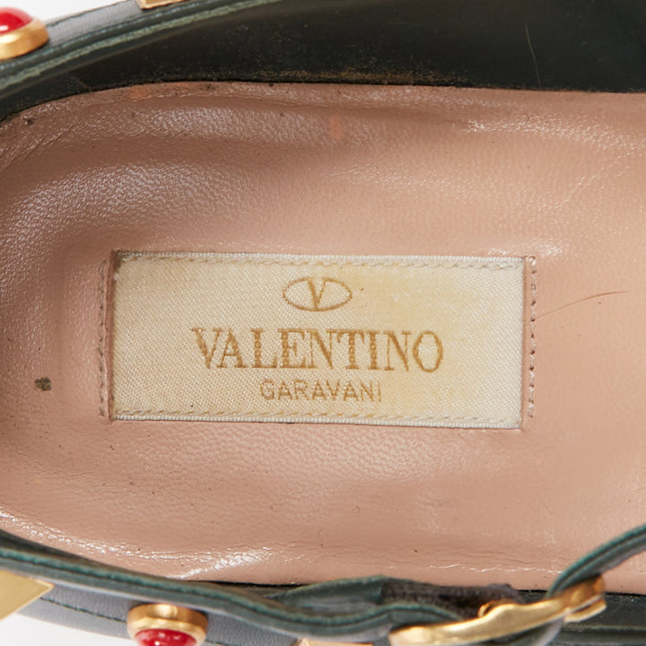 VALENTINO Rolling Rockstud green multicolor gold stud caged ballerina flats EU38