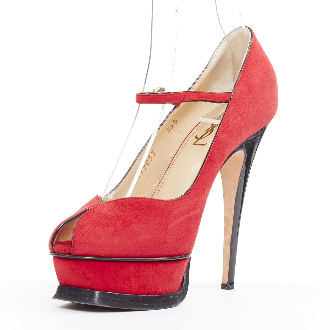 YVES SAINT LAURENT Rive Gauche Tribute Maryjane suede tulip peep platform EU36.5