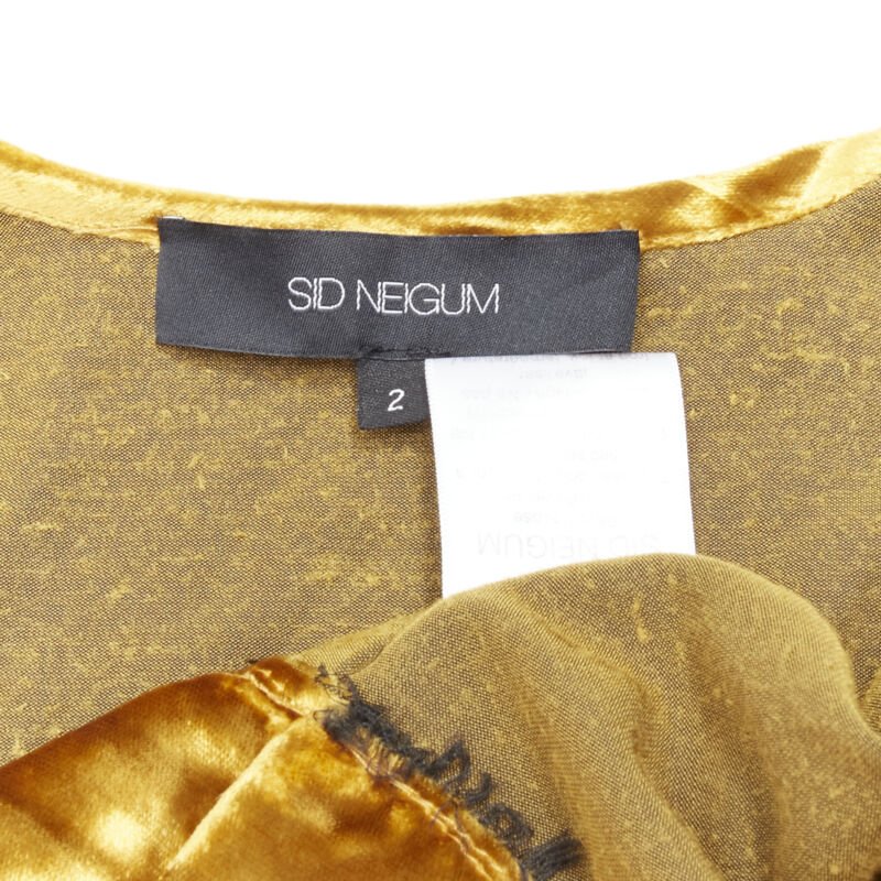 SID NEIGUM gold velvet black frayed seams wrap kimono robe jacket US2 S