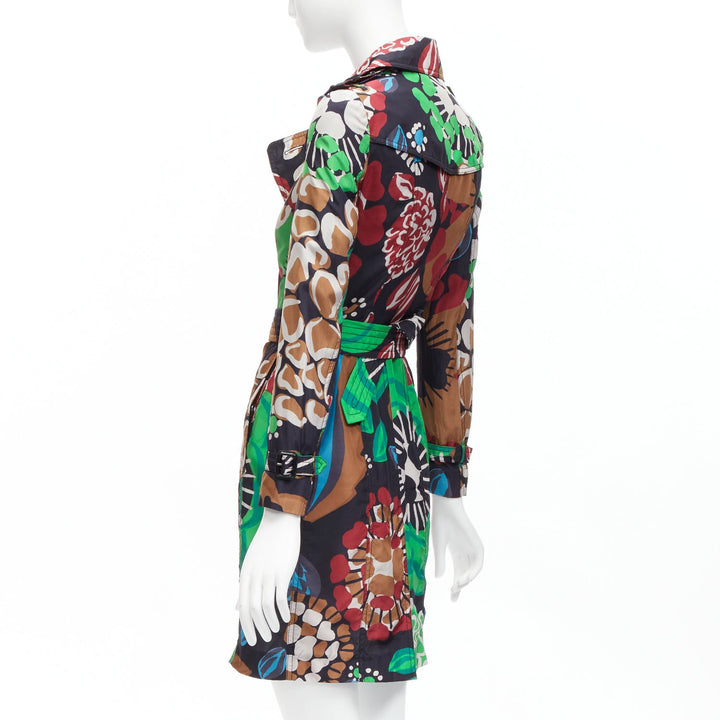 BURBERRY PRORSUM Runway 100% silk tropical floral print trench coat UK2 XXS