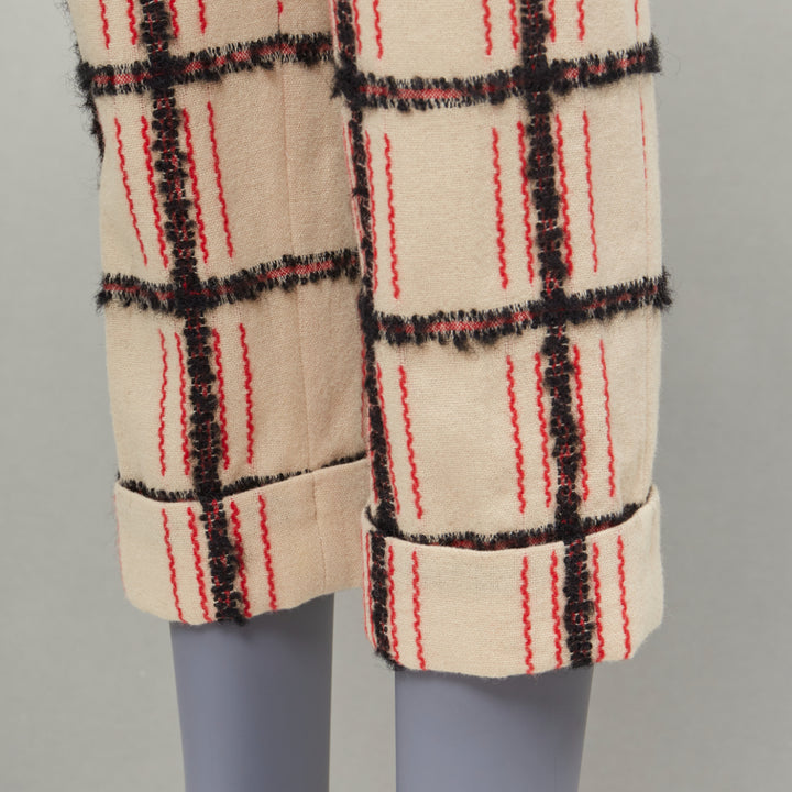 CHLOE Noir Rose black nude wool mohair plaid checked pants FR34 XS