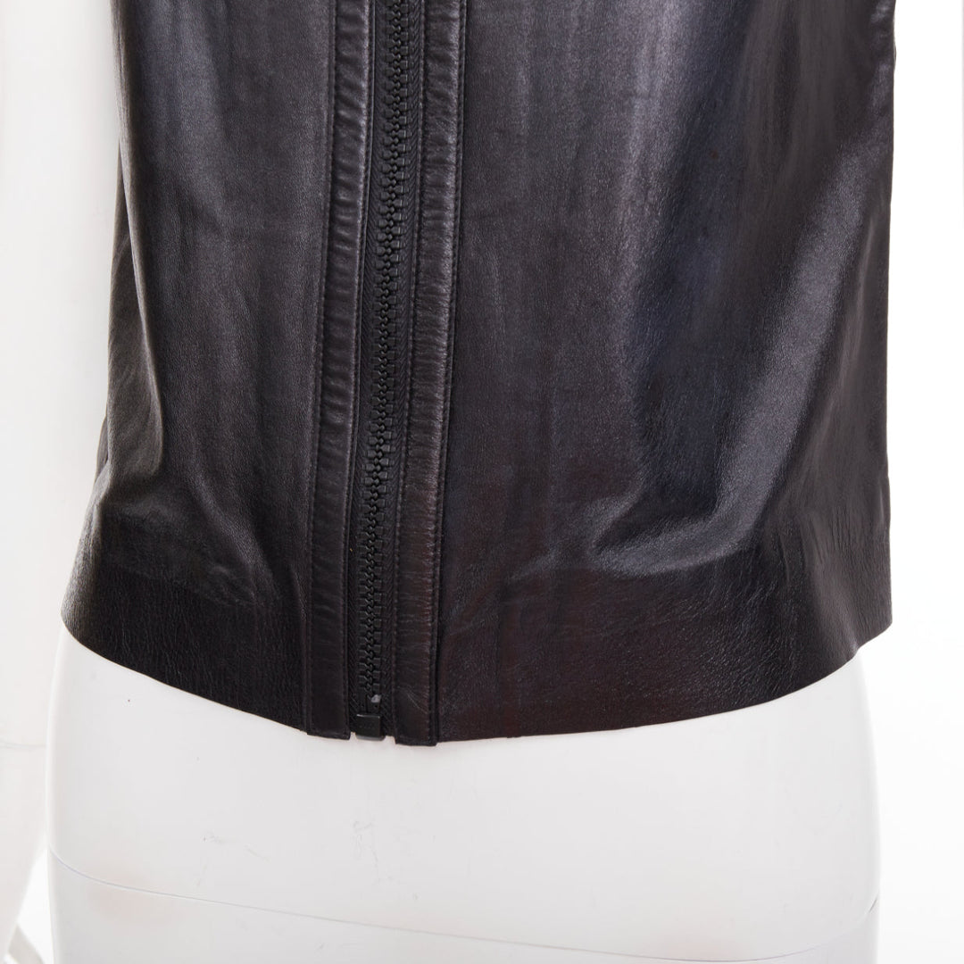LOUIS VUITTON black leather logo zipper back yoke vest jacket