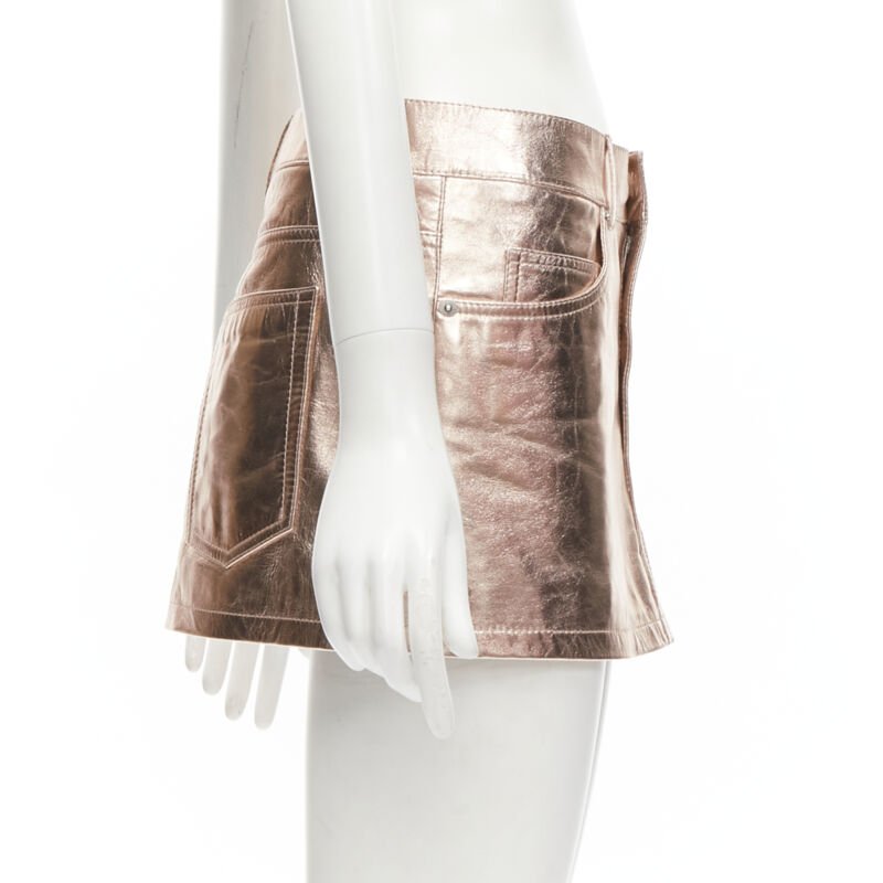 SAINT LAURENT 2022 metallic copper genuine leather mini skirt FR36 S
