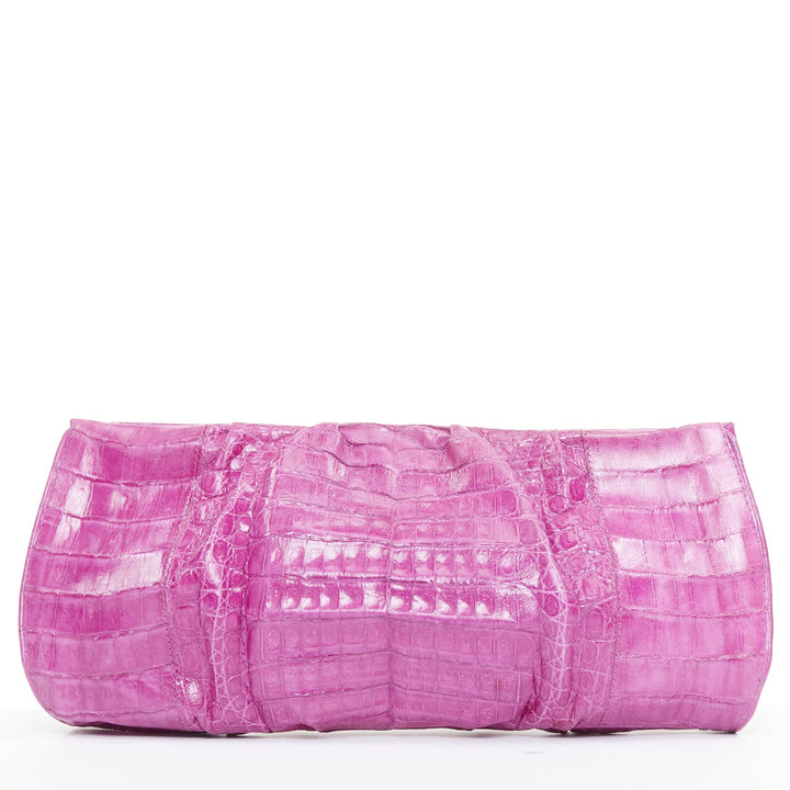 NANCY GONZALEZ magenta scaled leather pleated long evening clutch bag