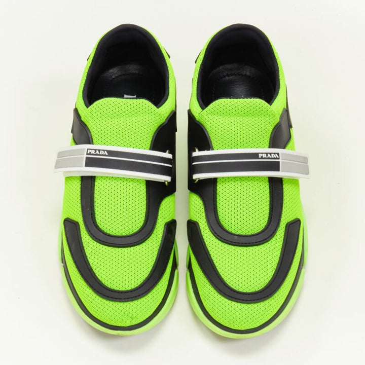 PRADA Cloudbust neon fluorescent green mesh logo strap low top sneakers EU35.5