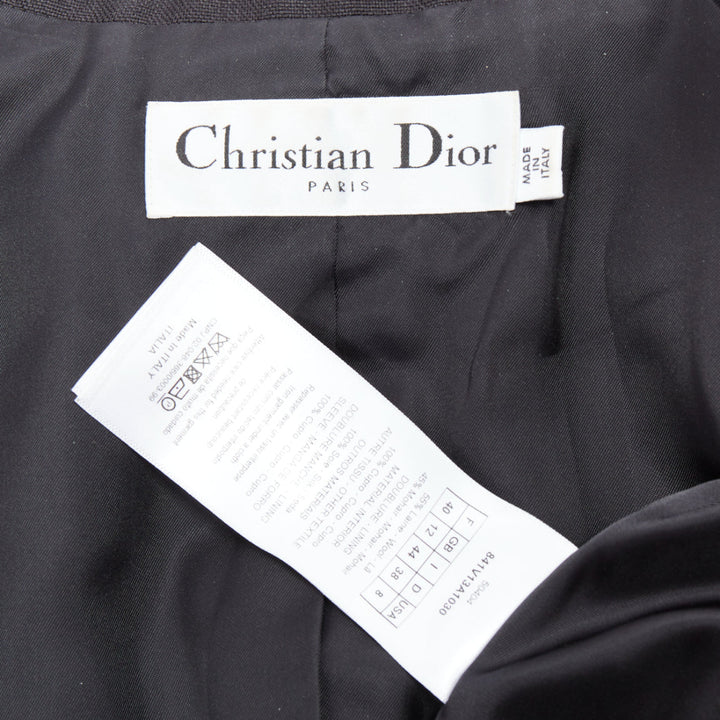 CHRISTIAN DIOR black wool mohair boxy peak collar tux jacket FR40 L