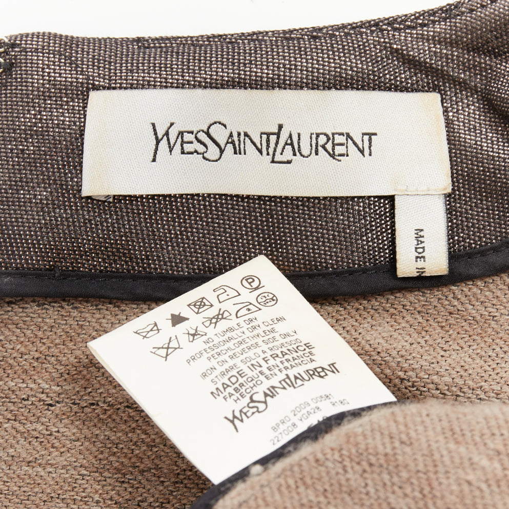 YVES SAINT LAURENT 2009 bronze metallic look V neck sheath dress FR40 S