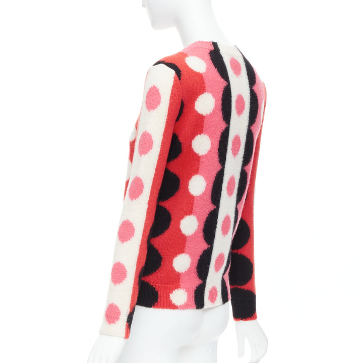 VALENTINO 2014 Runway  100% virgin wool pink red scallop graphic sweater XS