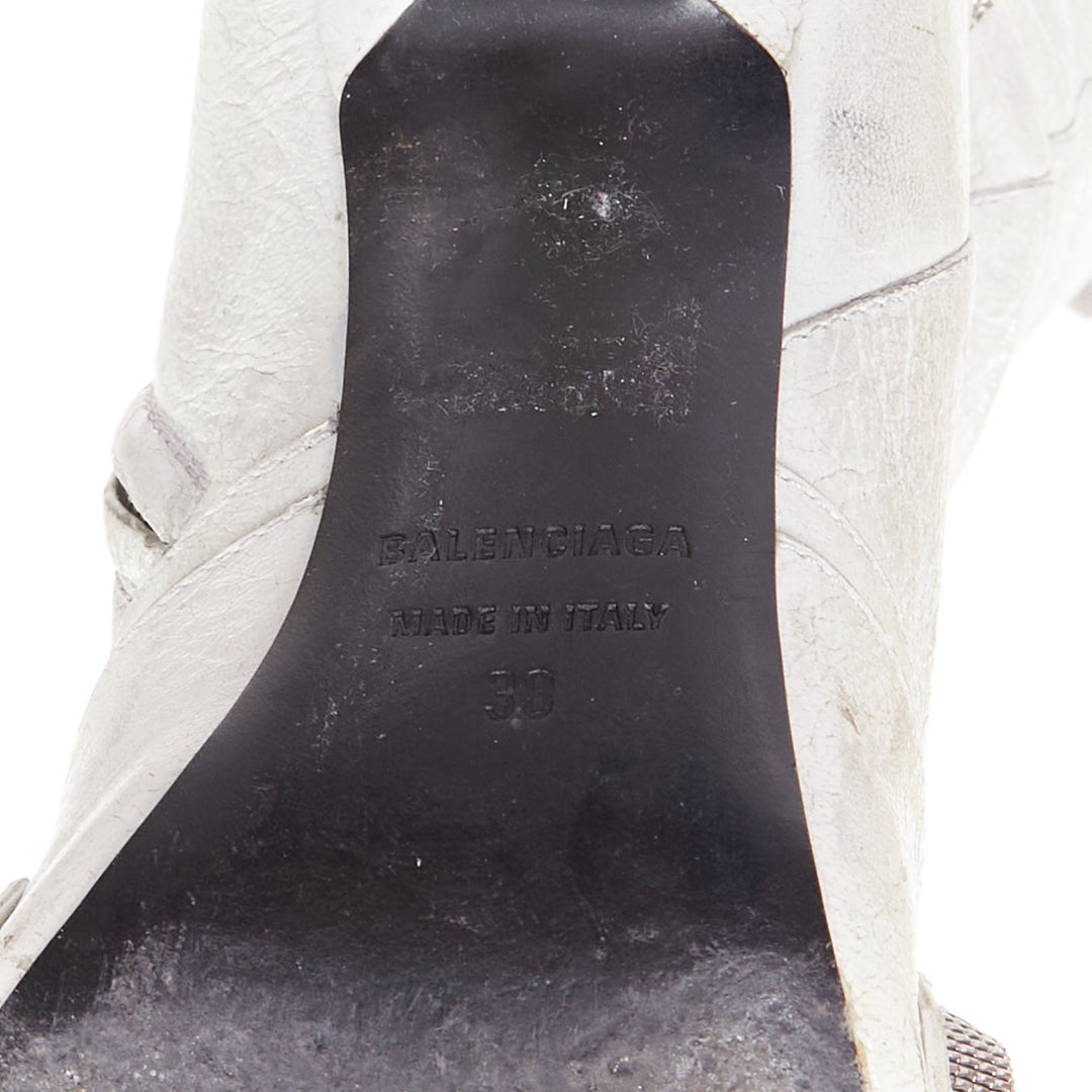 BALENCIAGA Cagole 100 white moto stud textured leather studded tall boots EU38