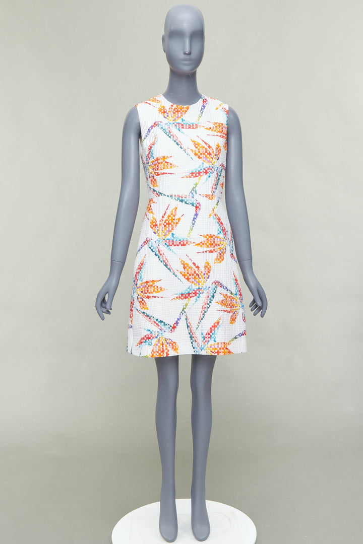 FENDI white orange bird of paradise jacquard cocktail dress IT38 XS