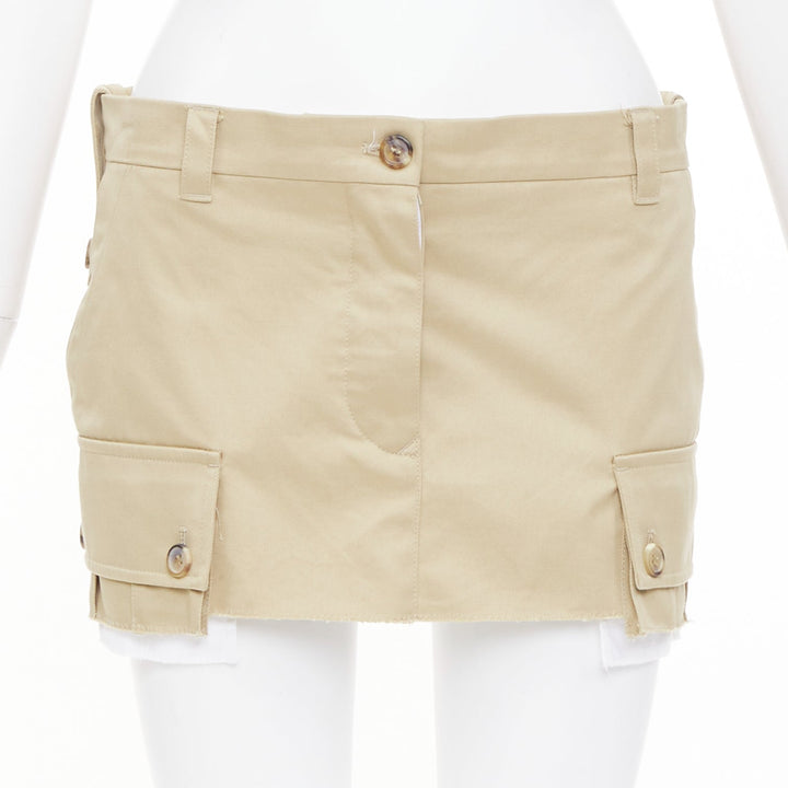 MIU MIU 2022 Runway chino low rise frayed micro mini skirt IT42 M Hailey Bieber