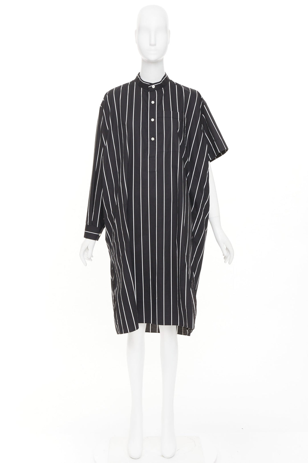 BALENCIAGA 2016 Demna black pinstripe cotton asymmetric shirt dress FR36 S