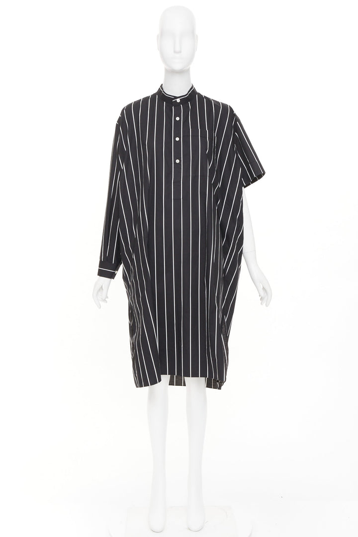 BALENCIAGA 2016 Demna black pinstripe cotton asymmetric shirt dress FR36 S