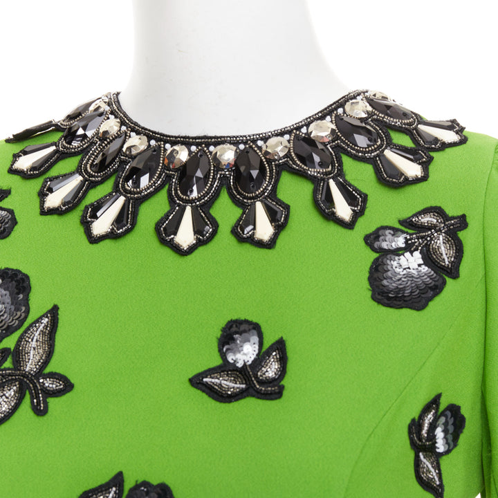ANDREW GN apple green black silver sequinned badges bejewelled dress FR34 XS