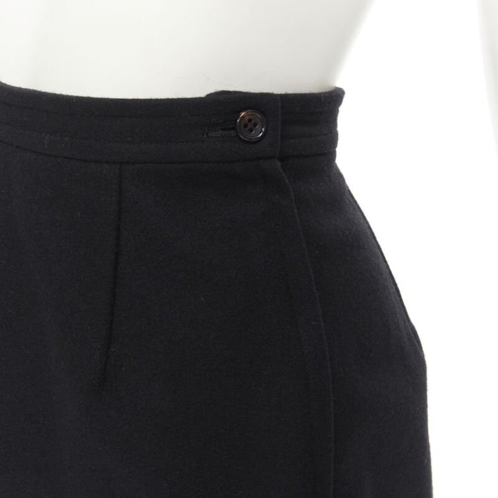 COMME DES GARCONS 1980s Vintage black wool felt asymmetric A-line flared skirt S