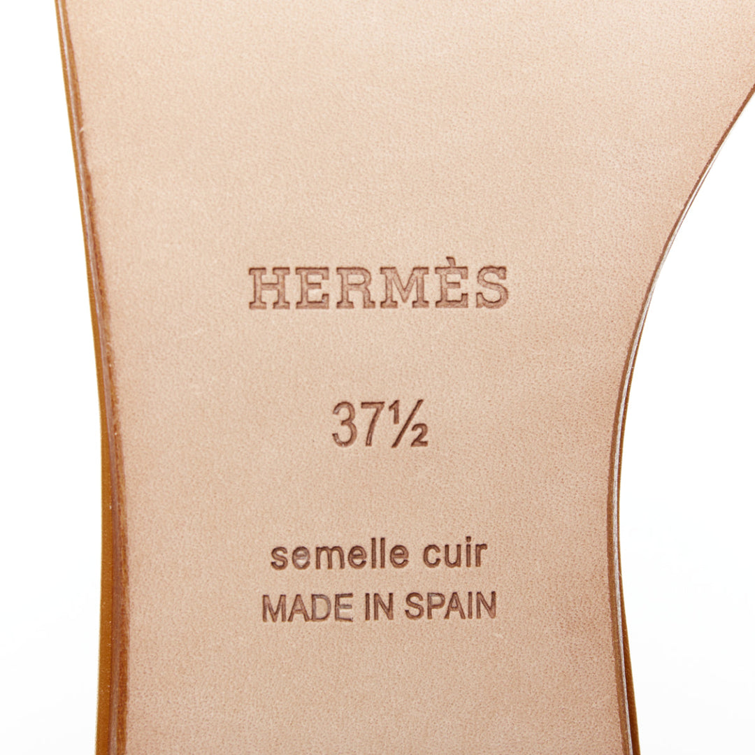HERMES Lisboa Chaine d'Ancre brown leather cut out flat sandal slippers EU37.5