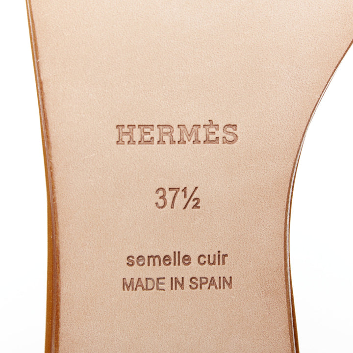 HERMES Lisboa Chaine d'Ancre brown leather cut out flat sandal slippers EU37.5