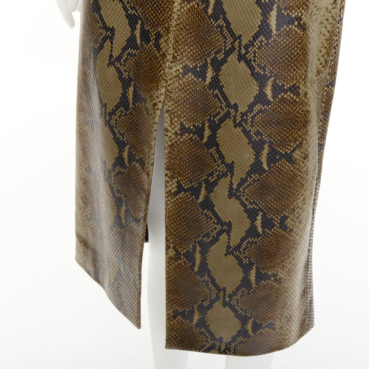 KHAITE 2023 Fraser brown python print scaled leather front slit midi skirt US2 S