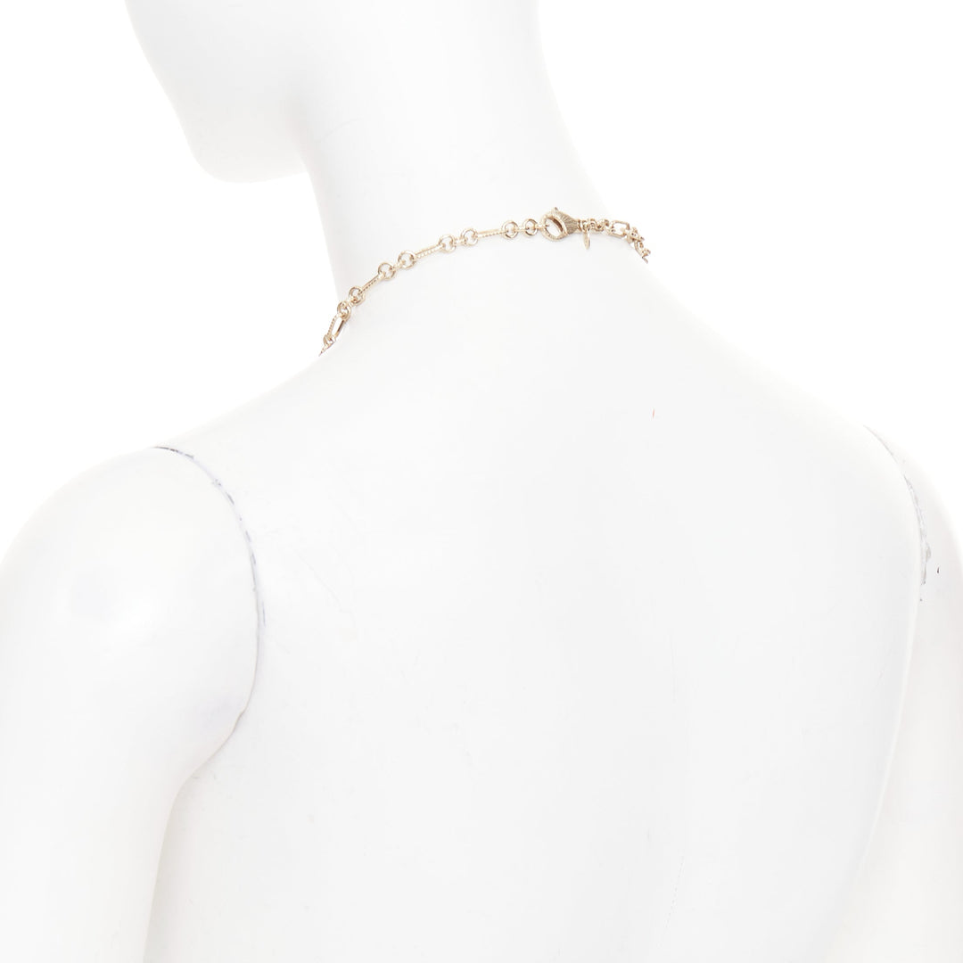 CHANEL B16C gold tone ivory pearl octagonal CC Camellia medallion chain necklace