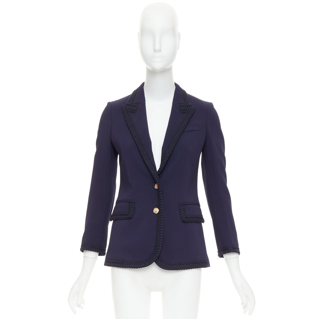 GUCCI 2019 Passimentarie Trim Cady navy embroidery military blazer IT36 XXS
