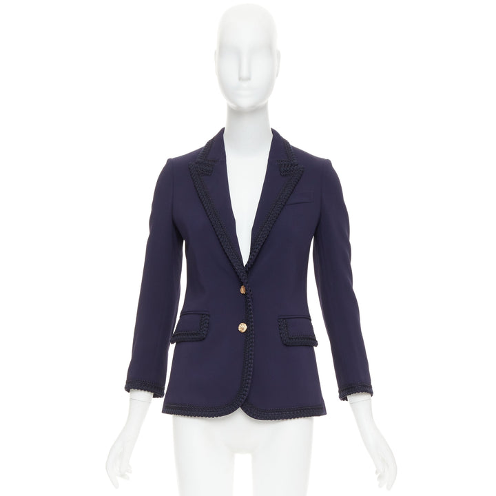 GUCCI 2019 Passimentarie Trim Cady navy embroidery military blazer IT36 XXS
