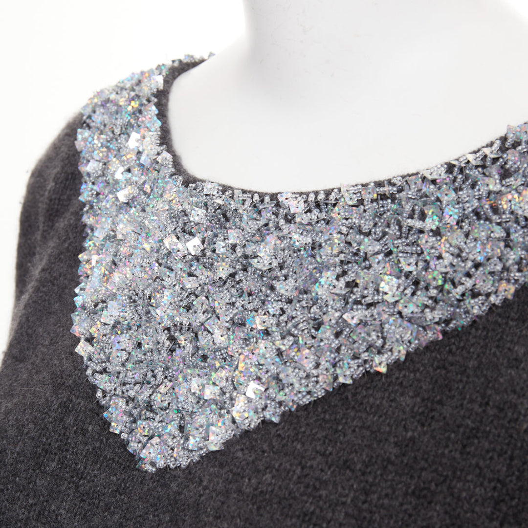 ERMANNO SCERVINO cashmere holographic silver bead embellished sweater IT38 XS