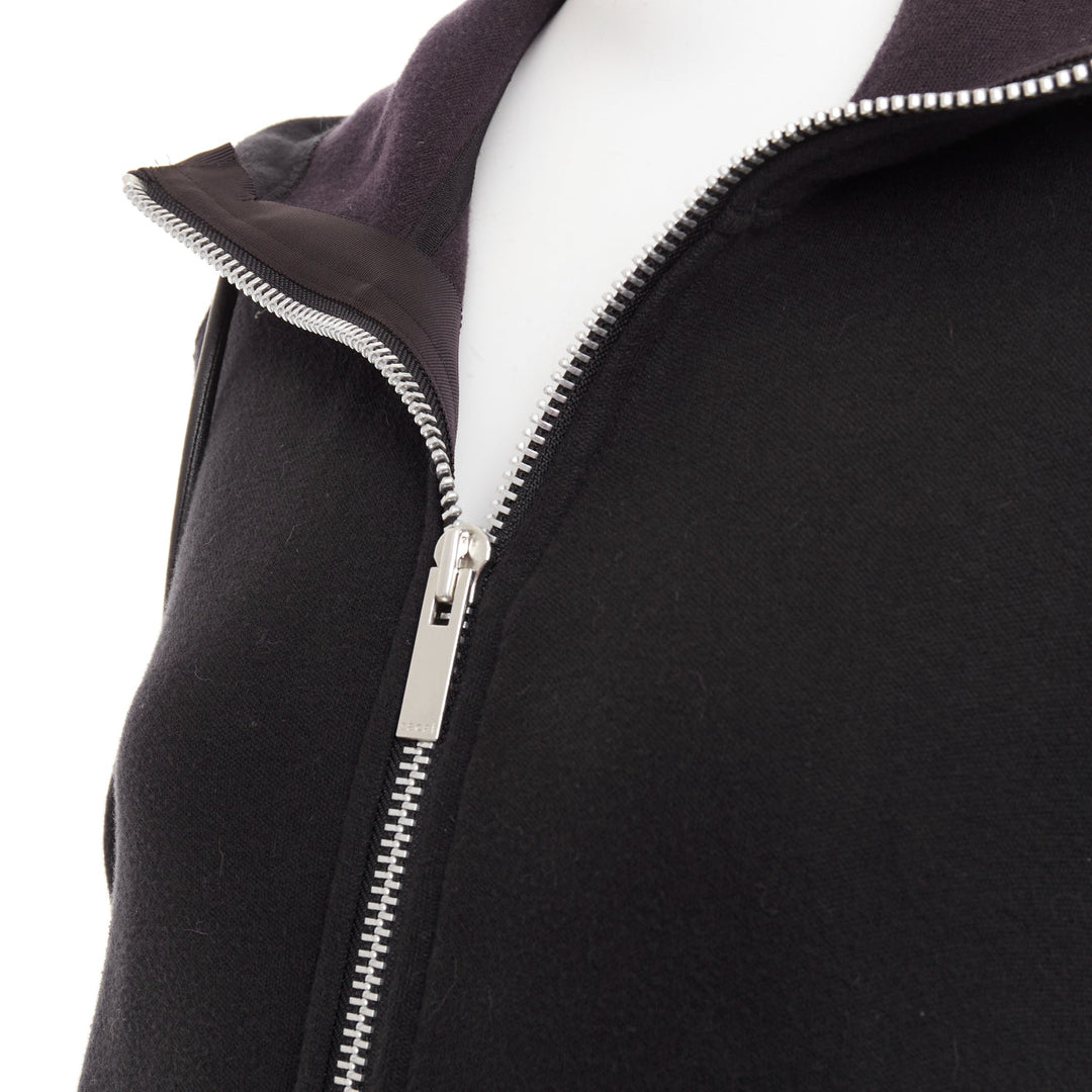 SACAI 2019 black cotton blend nylon side zip deconstructed hybrid hoodie JP2 M