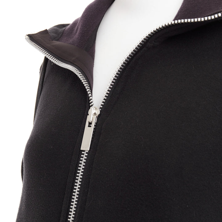 SACAI 2019 black cotton blend nylon side zip deconstructed hybrid hoodie JP2 M