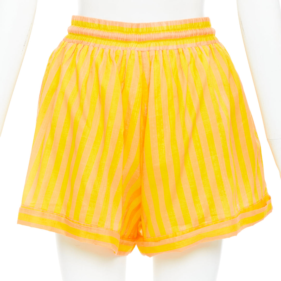 ZIMMERMANN yellow orange cotton voile striped logo boxer shorts US0 XS