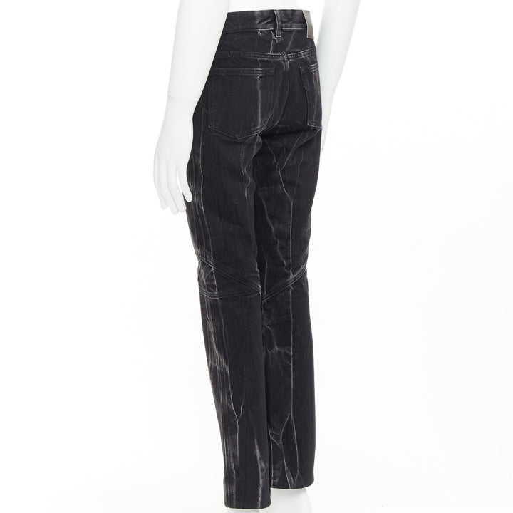 GIVENCHY grey acid washed cotton lightning topstitch panelled jeans 29"