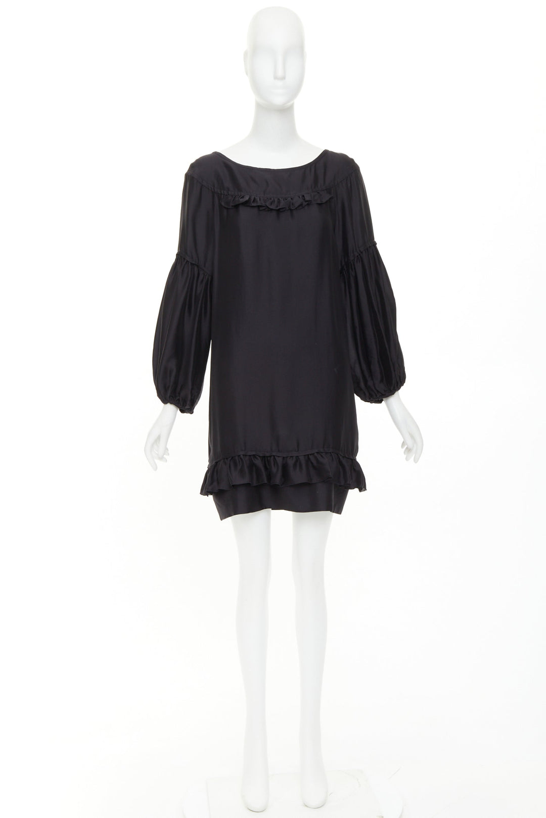 STELLA MCCARTNEY 2007 black silk ruffle trim puff sleeve baby doll dress IT40 S