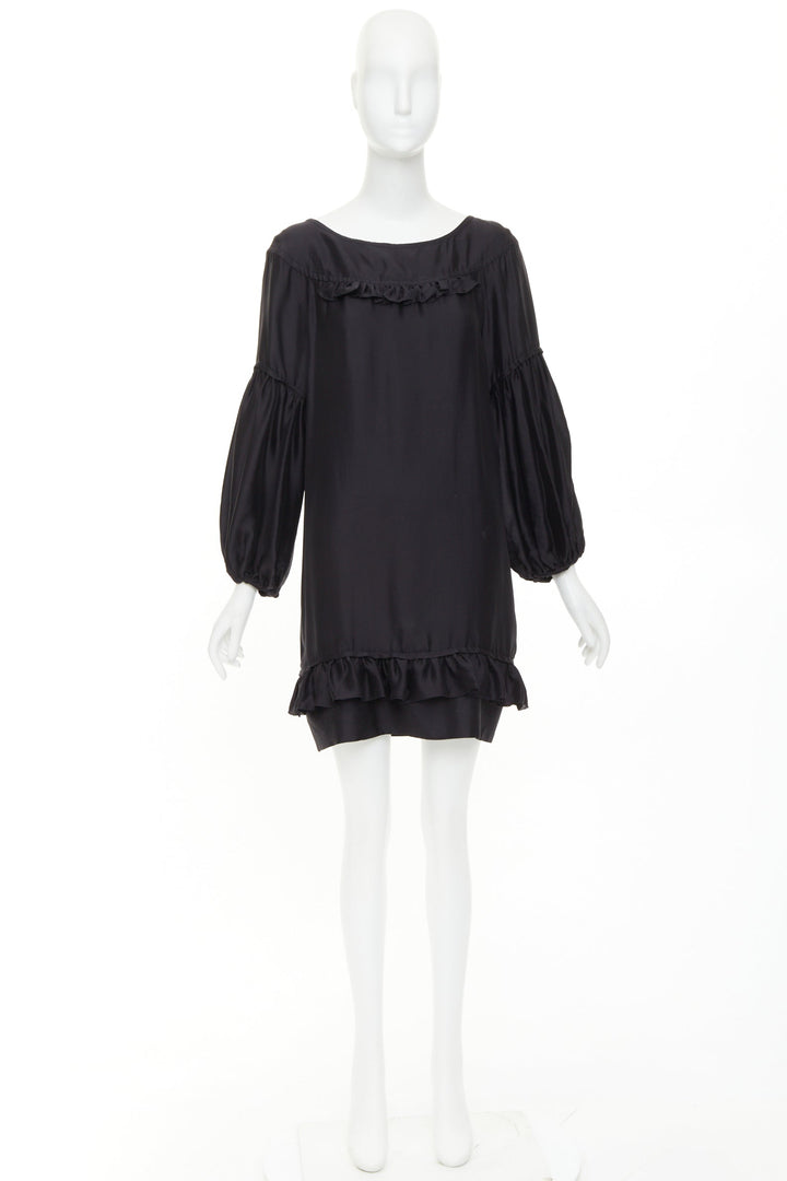 STELLA MCCARTNEY 2007 black silk ruffle trim puff sleeve baby doll dress IT40 S