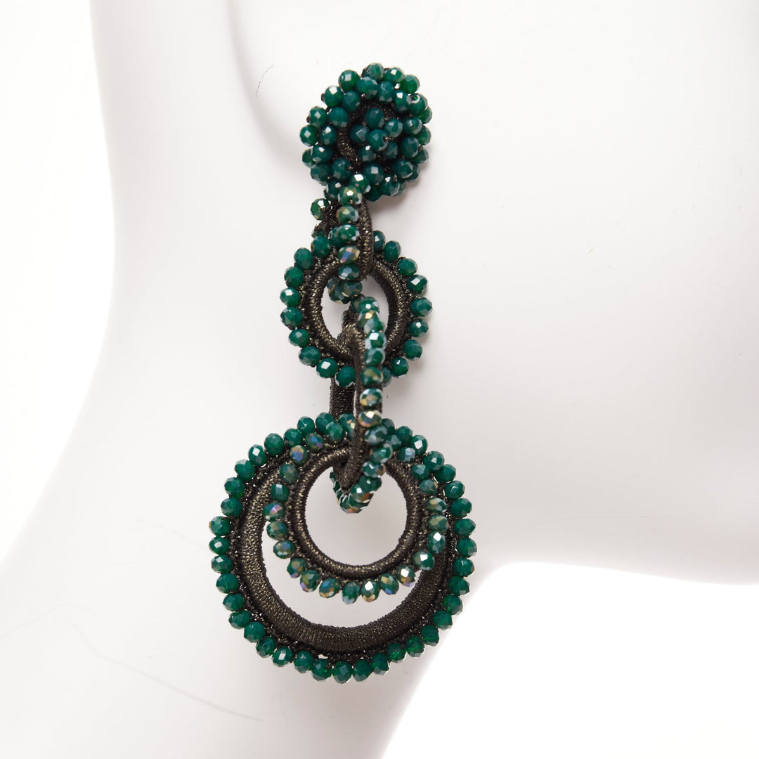 BIBI MARINI moss green beaded fabric multi hoop loop through earrings