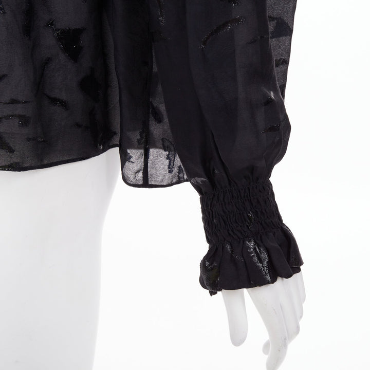 SAINT LAURENT 2021 Runway fil coupe metallic lurex silk blend blouse FR 36 S