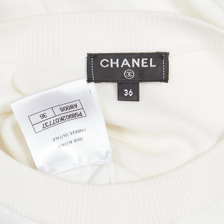 CHANEL 2018 water drop embellished cotton short sleeve pullover sweater FR36