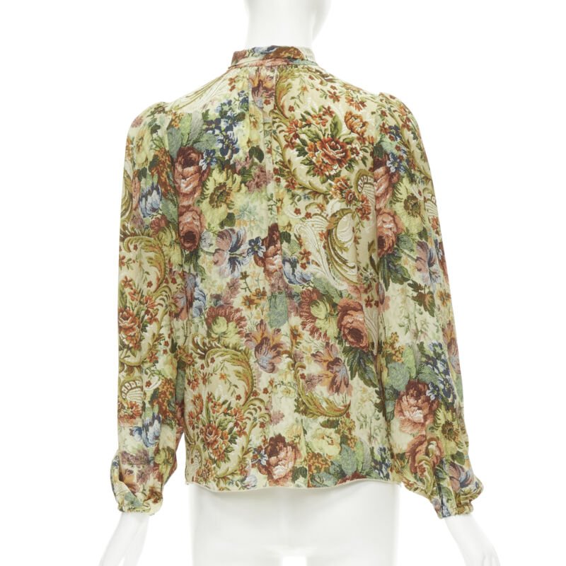 DOLCE GABBANA 100% silk tapestry floral print tie neck blouse top shirt IT36 XS