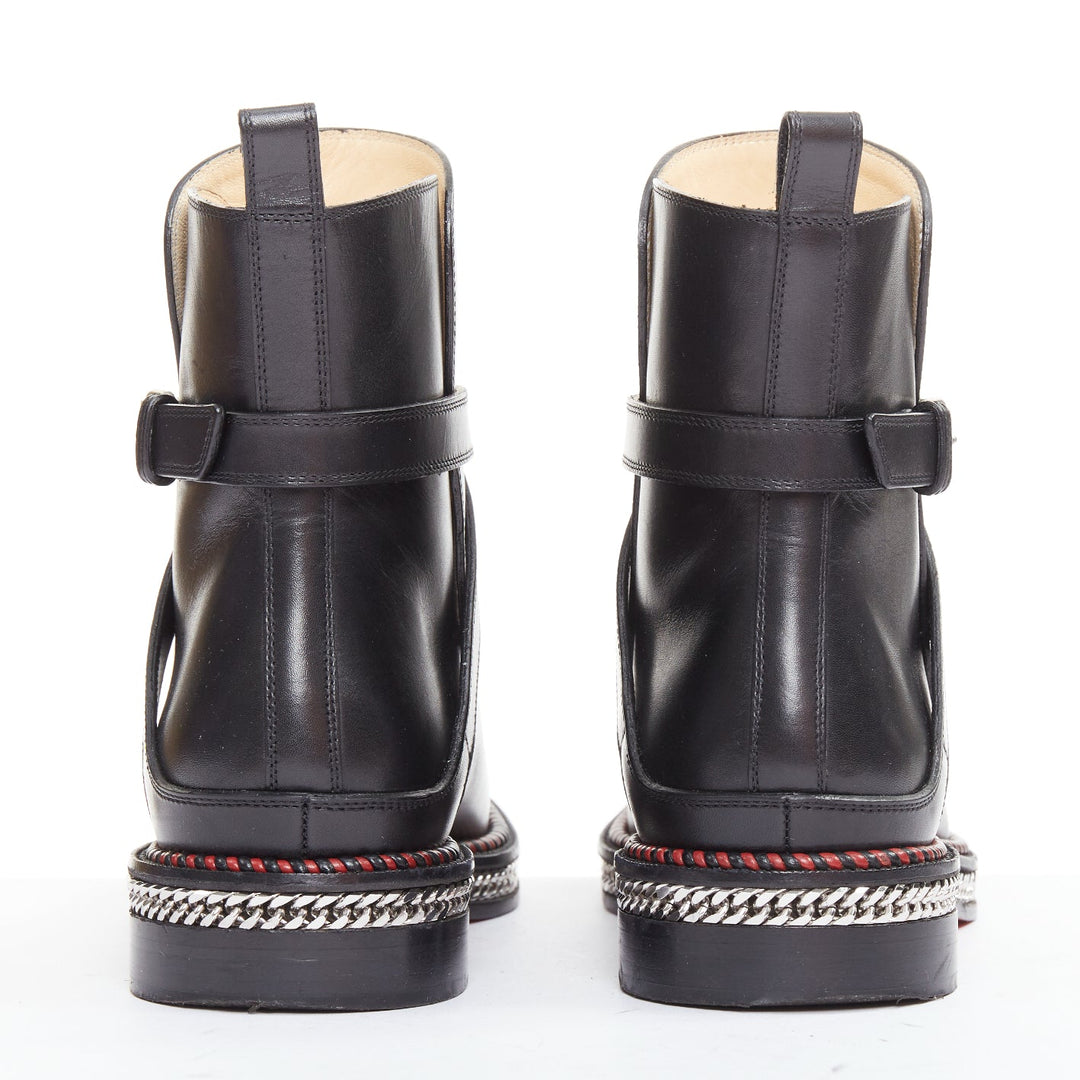 CHRISTIAN LOUBOUTIN Chelsea Chain Flat Calf Brosse black chain buckle boots EU38