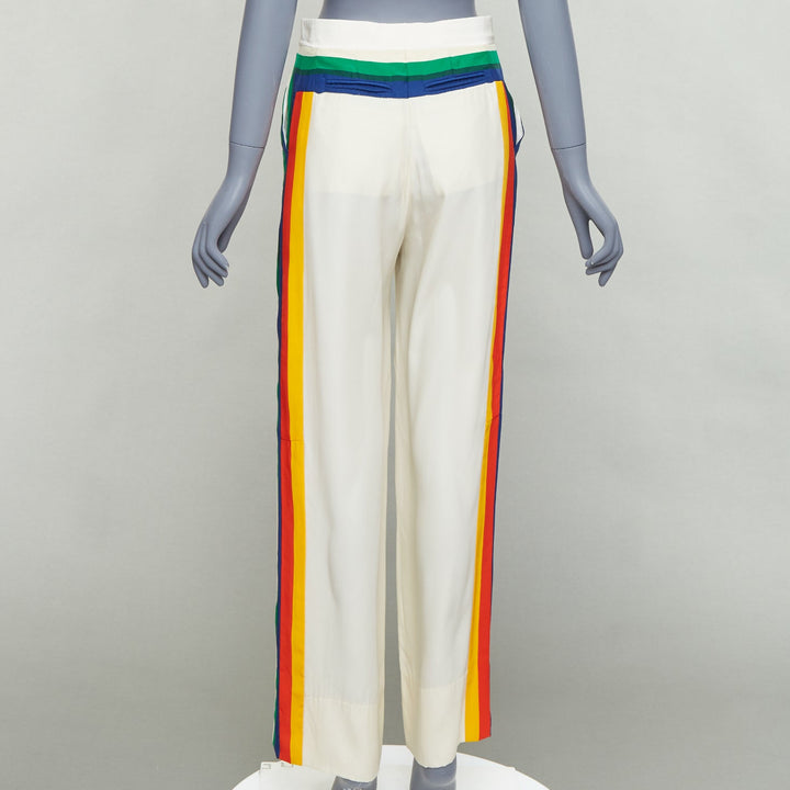 OLD CELINE Phoebe rainbow side trim silk high waist wide leg pants FR34 XS