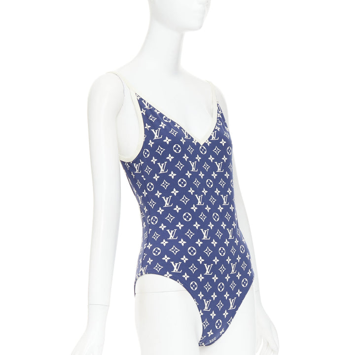 LOUIS VUITTON 2020 Escale blue white monogram one piece swimsuit FR38 M